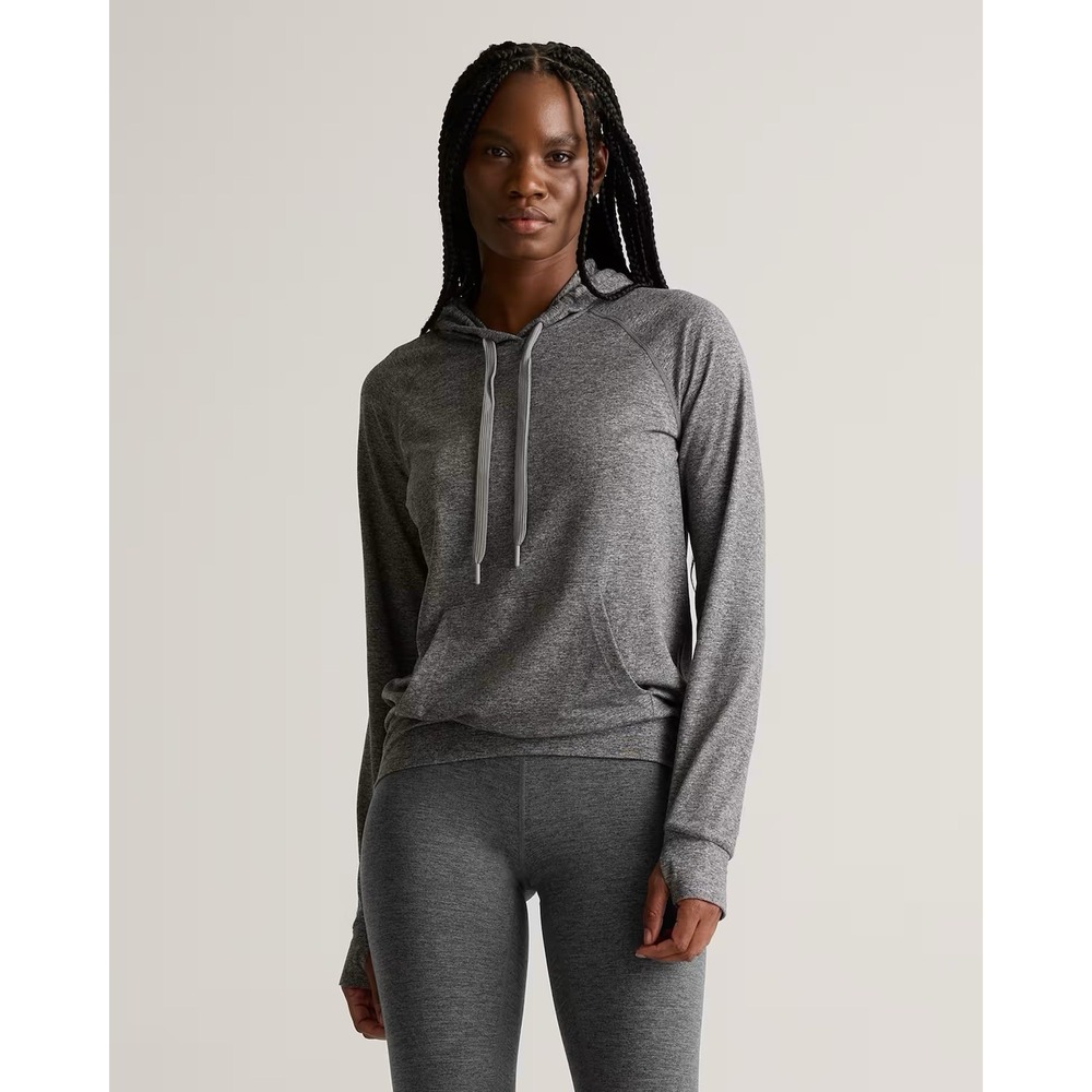 Quince Womens Flowknit Pullover Hoodie Heather Gray Size M
